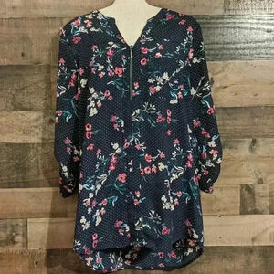 Maurices floral polka dot 1/4 Zip Front Tunic Blouse Size small